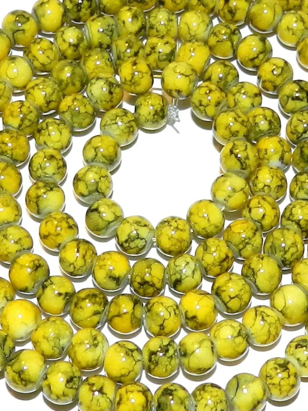 Marbled Yellow & Black 6mm Round Baked Varnish Glass Beads 32